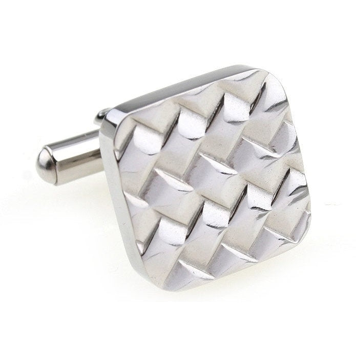 Stainless Steel Cufflinks Tread Maze Cufflinks Diamond Patterned Silver Unique Square Cuff Links Image 1