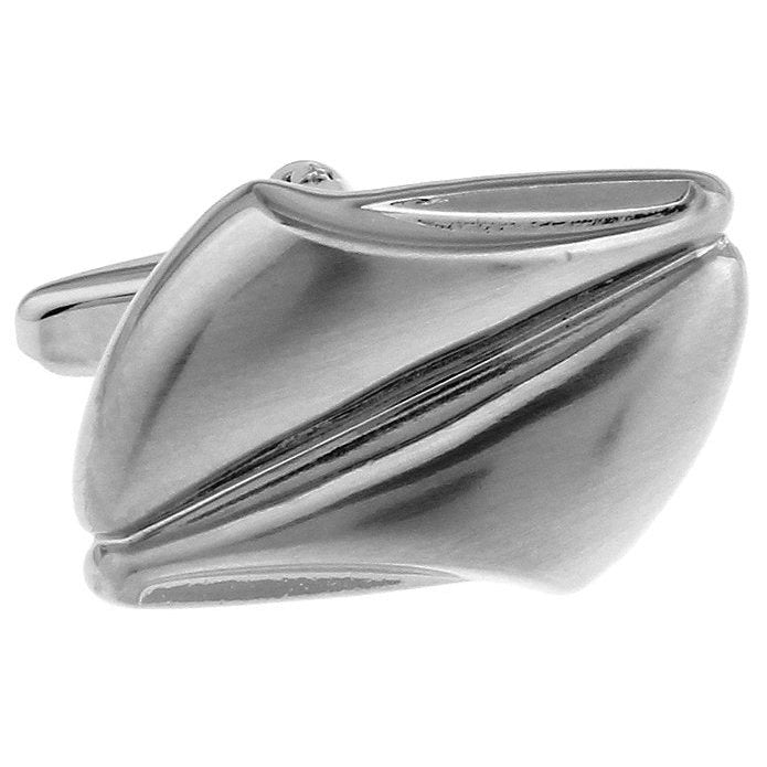 Silver Tiered  Cufflinks On the Bias Classic Silver Tone Grooved Pattern Catch the Wave Cuff Links Comes with Gift Box Image 1