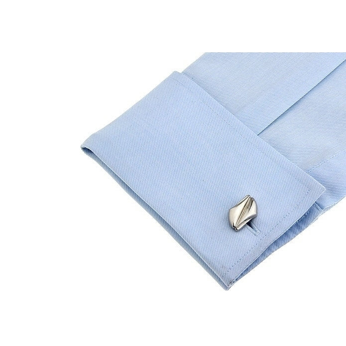 Silver Tiered  Cufflinks On the Bias Classic Silver Tone Grooved Pattern Catch the Wave Cuff Links Comes with Gift Box Image 4