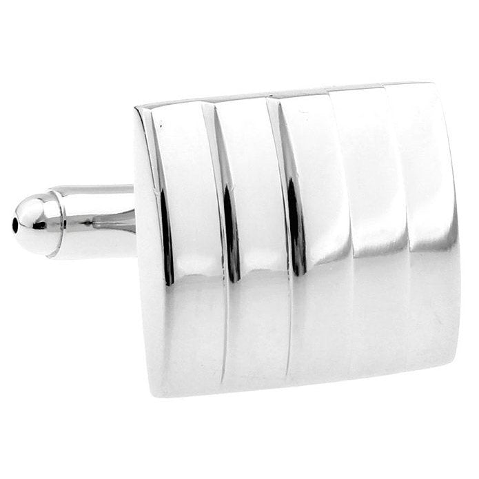 Mens Executive Cufflinks Classic Shiny Silver Repp Level Stripe Rectangle Cuff Links Image 1