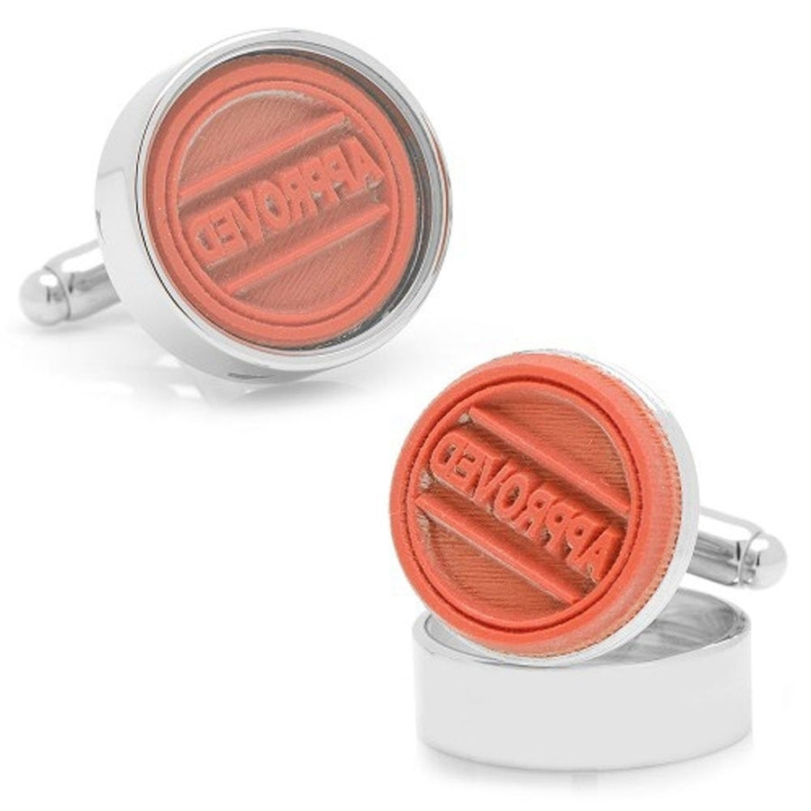 Working Rubber Stamp Cufflinks Approved Stamp Real Stamp says Approved Office Executive Cuff Links Comes with Stamp Pad Image 1