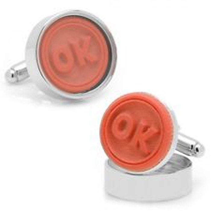 Working Rubber Stamp Cufflinks OK Stamp Real Stamp says OK Office Executive Cuff Links Comes with Stamp Pad and Gift Box Image 1