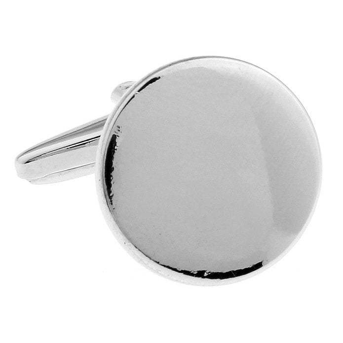 Silver Classic Round Solid Post Cufflinks Strikingly Unique Cool Cuff Links Comes with Gift Box Image 1