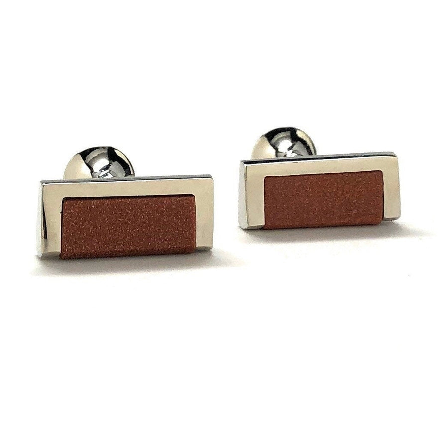 Brown Amber Wedge Cufflinks Silvertone Holding Block Design Whale Tail Back Cool Cuff Links Comes with Gift Box Image 1