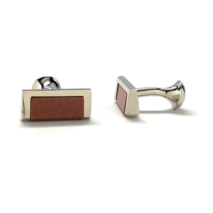 Brown Amber Wedge Cufflinks Silvertone Holding Block Design Whale Tail Back Cool Cuff Links Comes with Gift Box Image 2