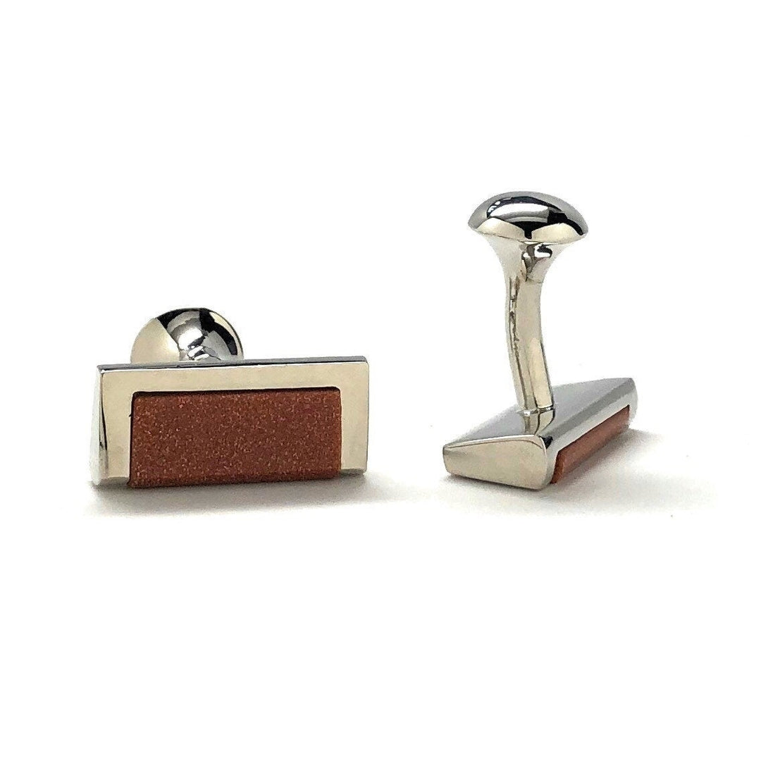 Brown Amber Wedge Cufflinks Silvertone Holding Block Design Whale Tail Back Cool Cuff Links Comes with Gift Box Image 3