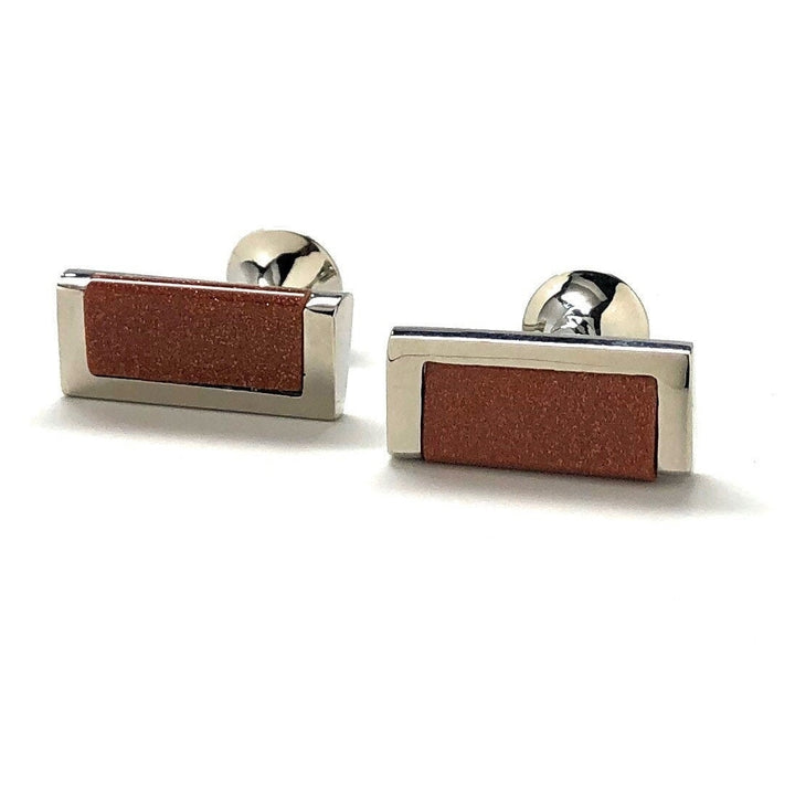 Brown Amber Wedge Cufflinks Silvertone Holding Block Design Whale Tail Back Cool Cuff Links Comes with Gift Box Image 4