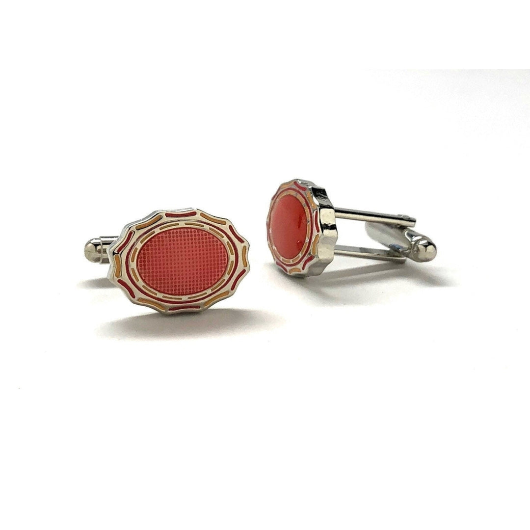Oval Kingdom Cufflinks Amber Orange Relief Intricate Design Cool Cuff Links Comes with Gift Box Image 2