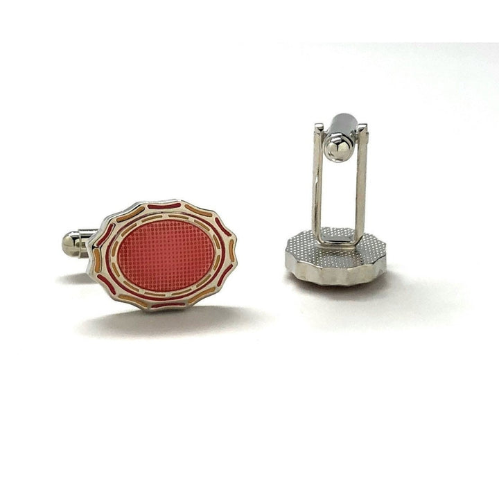 Oval Kingdom Cufflinks Amber Orange Relief Intricate Design Cool Cuff Links Comes with Gift Box Image 3