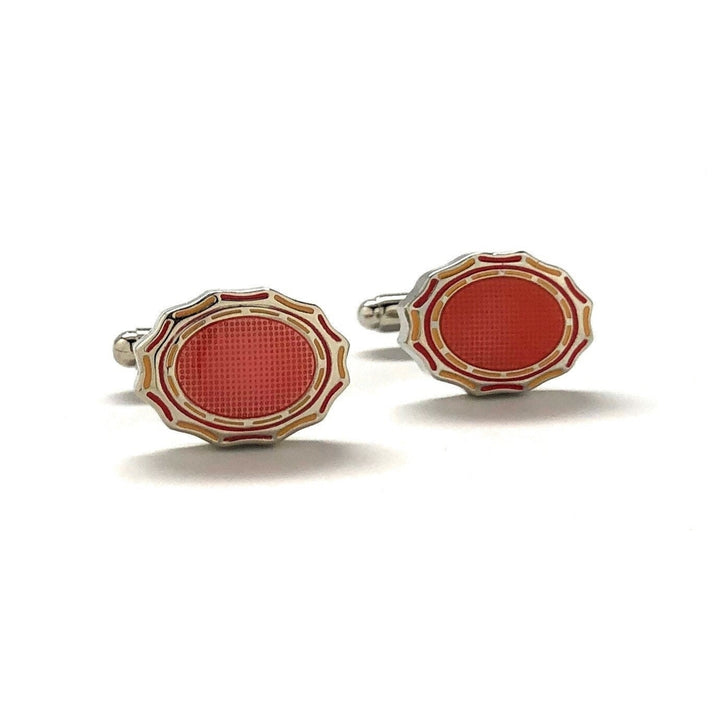 Oval Kingdom Cufflinks Amber Orange Relief Intricate Design Cool Cuff Links Comes with Gift Box Image 4