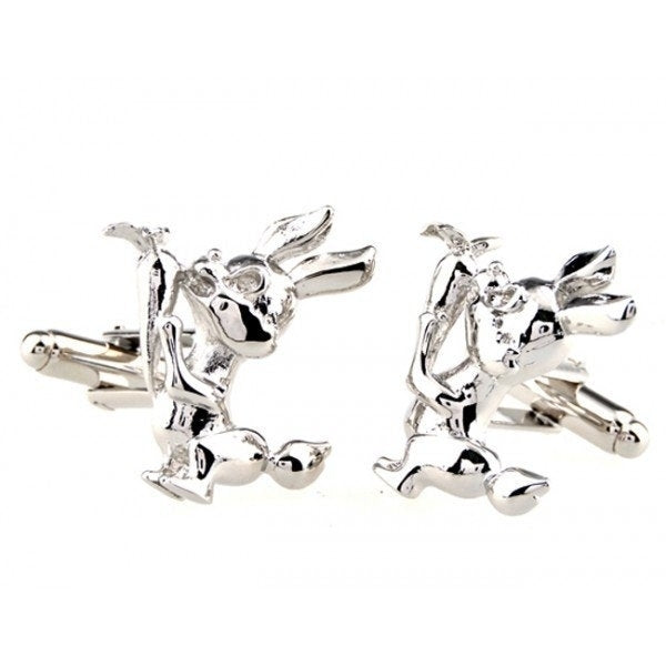 Lucky Rabbit Cufflinks Silver Easter Bunny Cartoon Whats Up Doc Cuff Links Comes with Gift Box Image 1