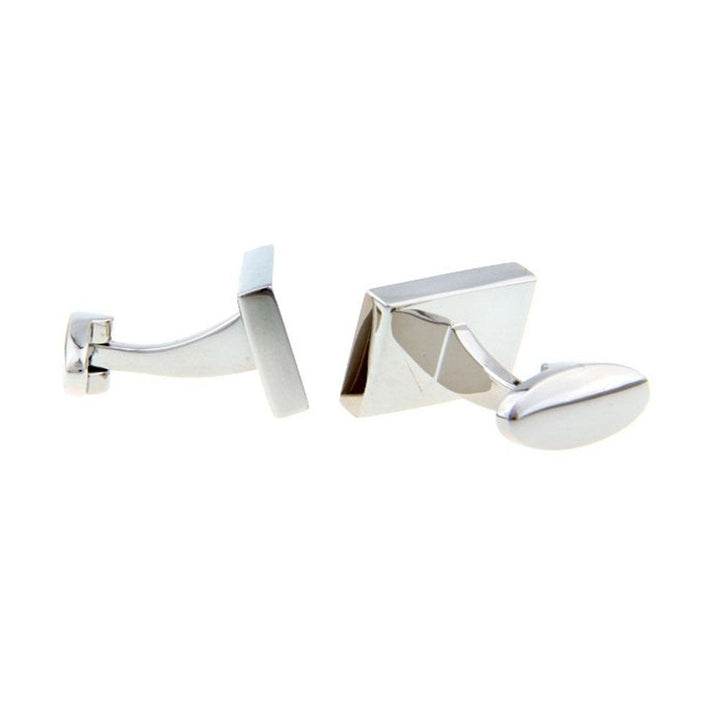 Mens Executive Cufflinks Simple But Classic Stainless Steel Rectangle Shiny SIlver Block Cuff Links Image 2