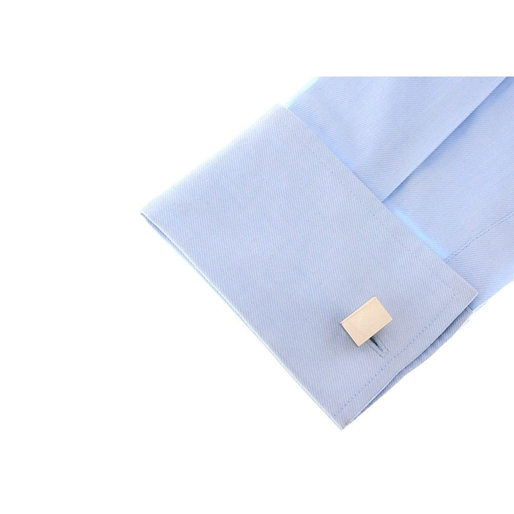 Mens Executive Cufflinks Simple But Classic Stainless Steel Rectangle Shiny SIlver Block Cuff Links Image 3