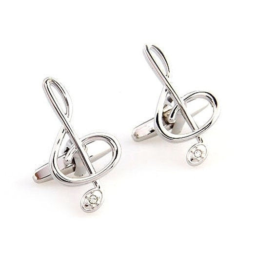 Silver Treble Clef Music Note Music with Crystal Piano Orchestra Conductor Cufflinks Cuff Links Image 1