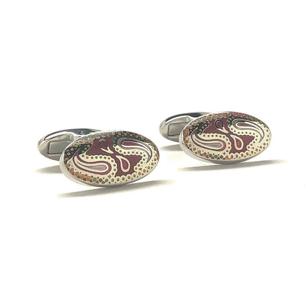 Texas Paisley Cufflinks Silver Tone Flower Paisley Design Cool Whale Tail Backing Cuff Links Comes with Gift Box Image 1