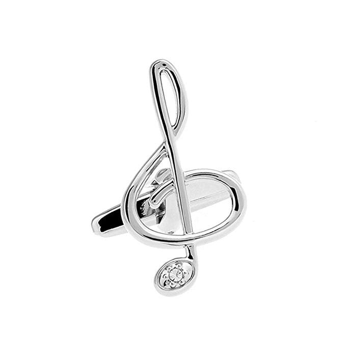 Silver Treble Clef Music Note Music with Crystal Piano Orchestra Conductor Cufflinks Cuff Links Image 2
