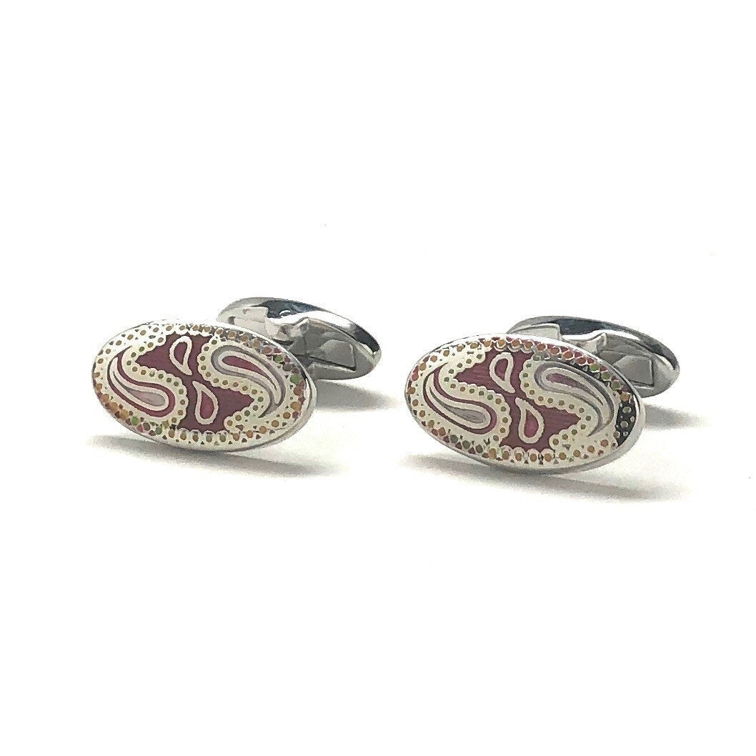 Texas Paisley Cufflinks Silver Tone Flower Paisley Design Cool Whale Tail Backing Cuff Links Comes with Gift Box Image 3