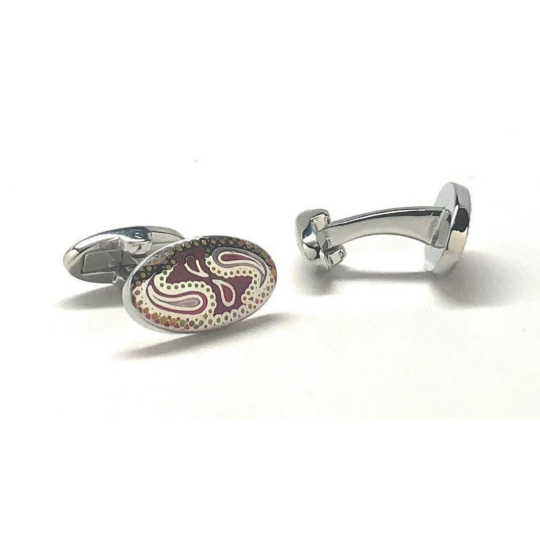 Texas Paisley Cufflinks Silver Tone Flower Paisley Design Cool Whale Tail Backing Cuff Links Comes with Gift Box Image 4