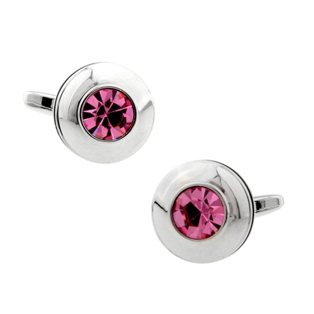 Rose Pink Crystal Dome Cufflinks Silver Tone Cut Design The Love Magnet Cool Cuff Links Comes with Gift Box Image 1