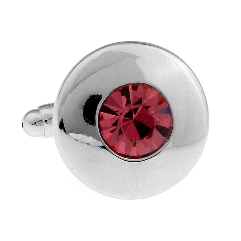 Rose Pink Crystal Dome Cufflinks Silver Tone Cut Design The Love Magnet Cool Cuff Links Comes with Gift Box Image 3
