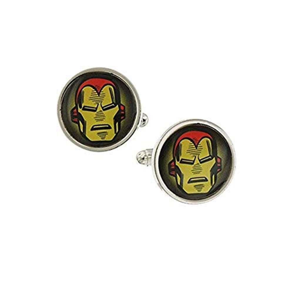 Enamel Vintage Iron Man Face Cufflinks Super Hero Cuff Links Husband Gifts for Dad Gifts for Him Tony Stark superhero Image 1