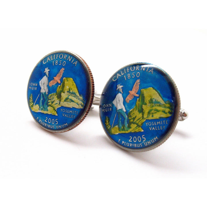 Enamel Cufflinks Hand Painted California State Quarter Yosemite Enamel Coin Jewelry Money Currency Cuff Links Designer Image 3