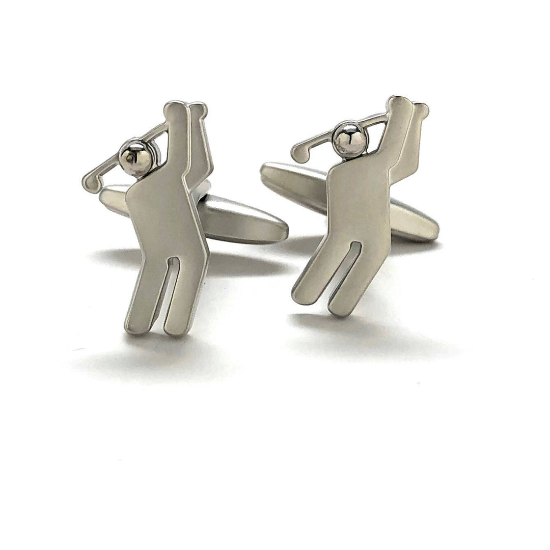 Brushed Cufflinks Silver Modern Man Golf Golfer Cuff Links Comes with Gift Box Image 1