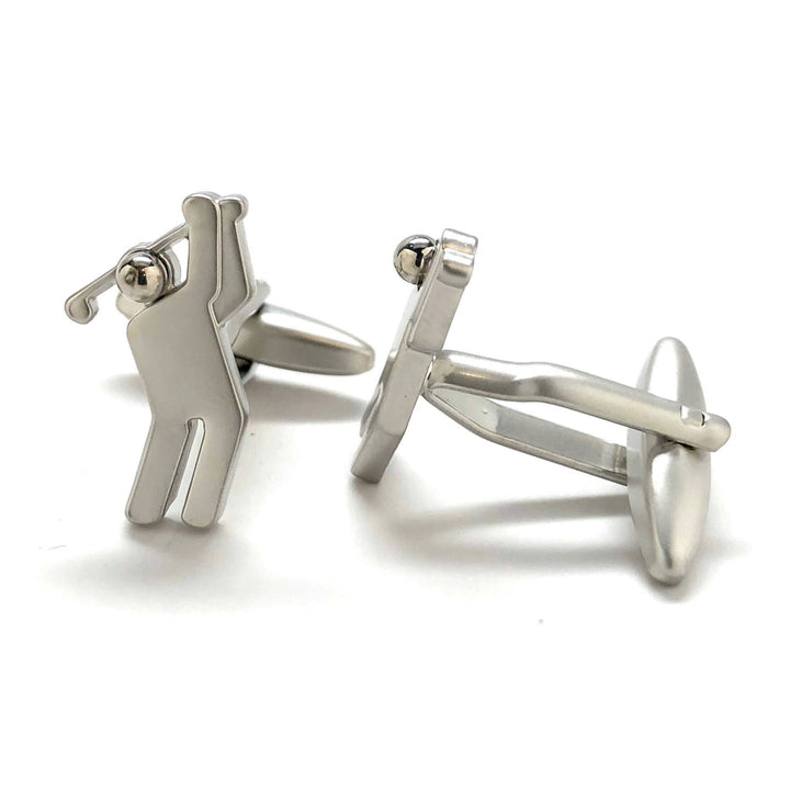 Brushed Cufflinks Silver Modern Man Golf Golfer Cuff Links Comes with Gift Box Image 2