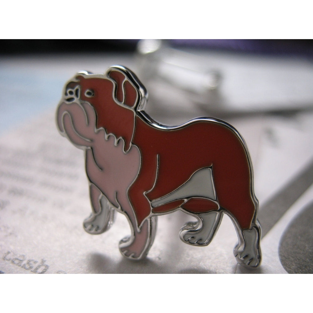 Bulldog Cufflinks Animal Dogs Engraved Silver Toned and Enamel Toned Cuff Links Image 2