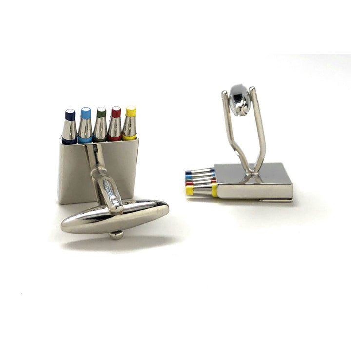 Autism Cufflinks Colored Pencils Autism Awareness Cuff Links Silver Tone Bright Colors Fun Coloring Artist Painting Image 3