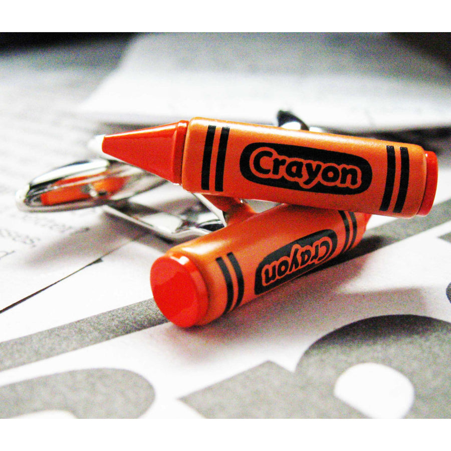 Crayon Cufflinks Orange Enamel Classic Artist Fun Kids Cuff Links Image 1