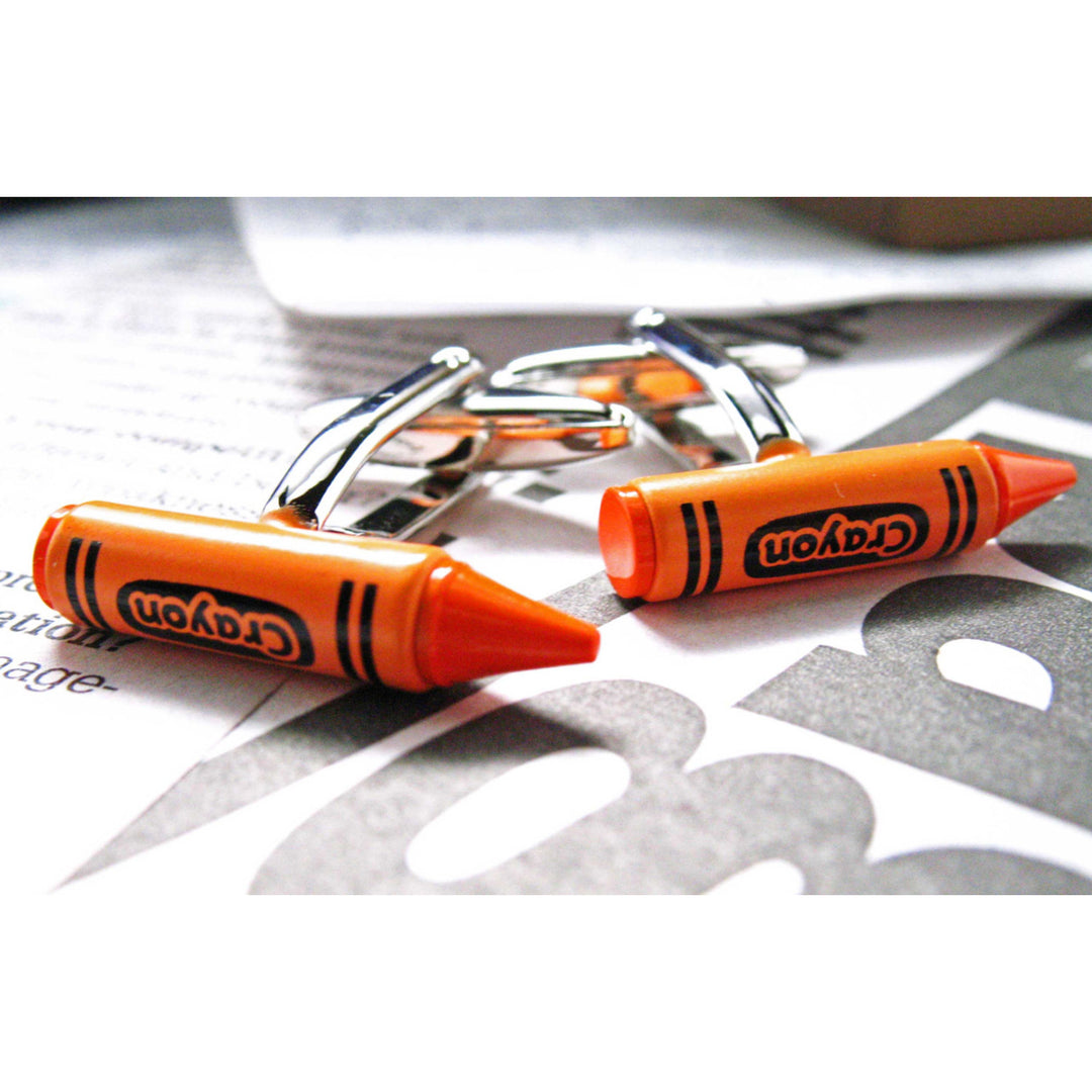 Crayon Cufflinks Orange Enamel Classic Artist Fun Kids Cuff Links Image 2