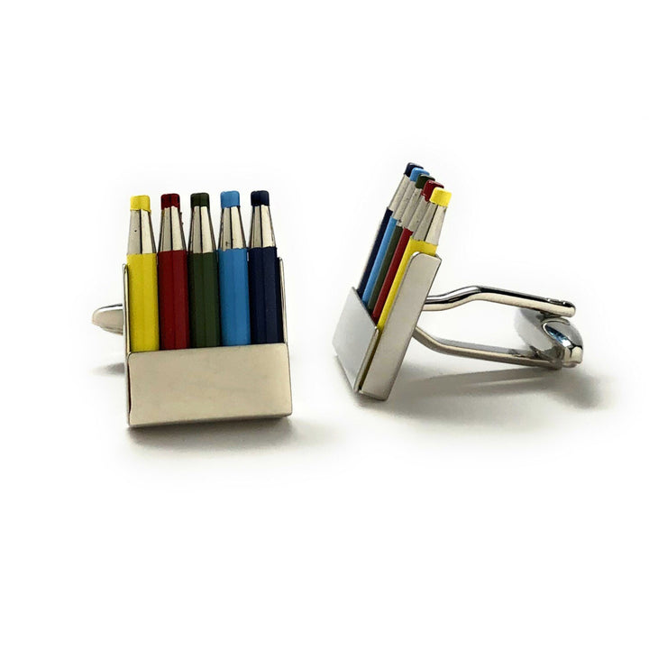Autism Cufflinks Colored Pencils Autism Awareness Cuff Links Silver Tone Bright Colors Fun Coloring Artist Painting Image 4