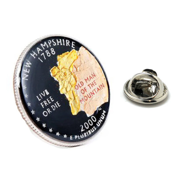 Enamel Pin  Hampshire State Quarter Enamel Coin Lapel Pin Tie Tack Hand Painted Collector Black Edition Missionary Hard Image 1