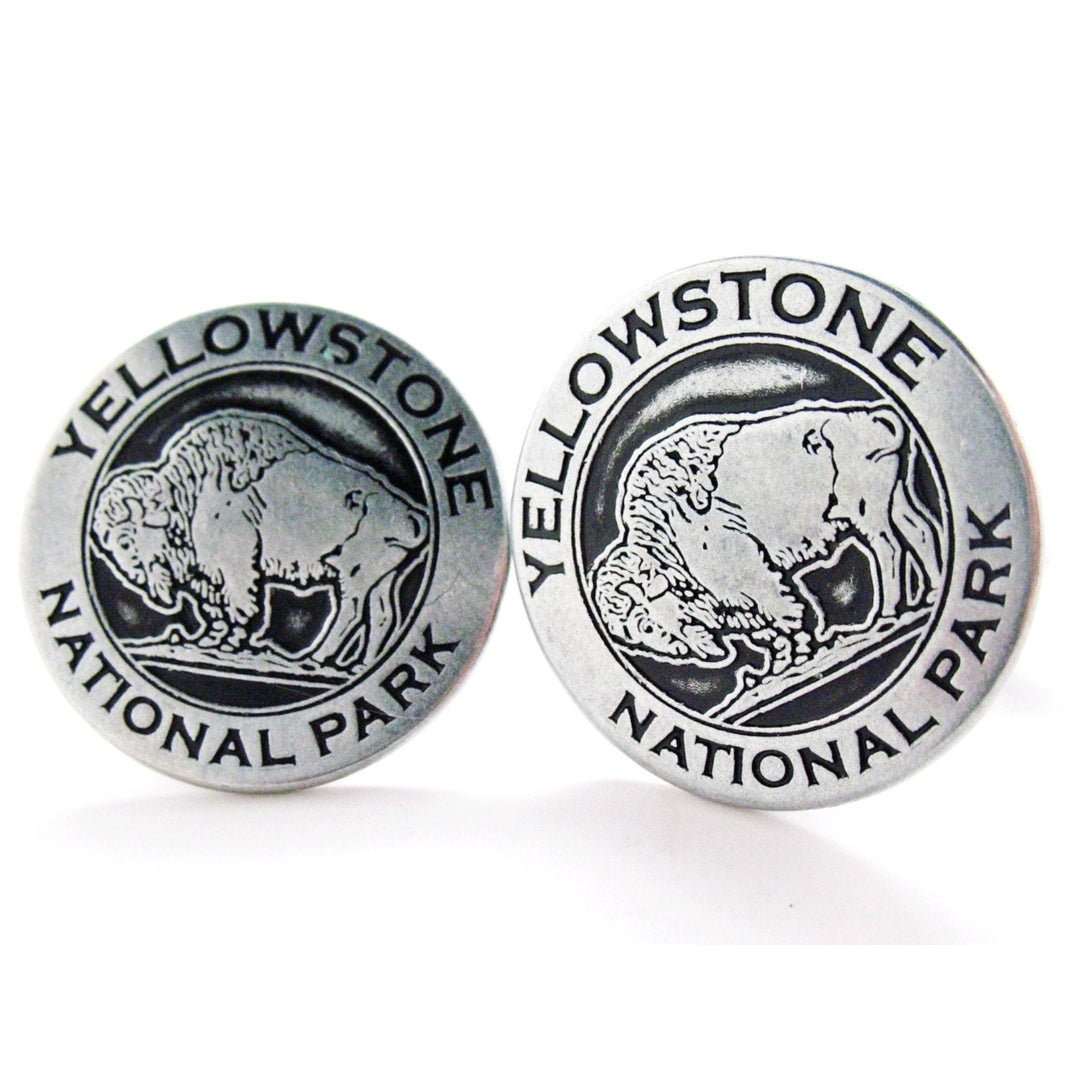Yellowstone Buffalo Token Cufflinks Old Transit Tokens Silver Toned Classic Yellow Stone National Park Cuff Links Comes Image 3