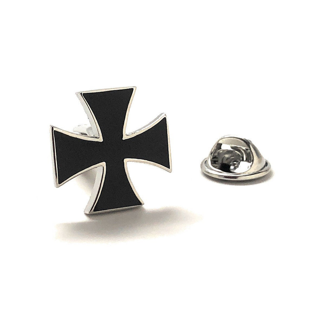 Knights Cross Enamel Pin Gothic Cross Lapel Pin Religious Faith Pewter Black Crystal Blue Viking Cross Tie Tack Image 2