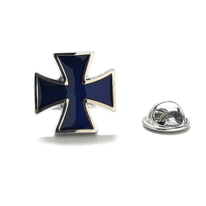 Knights Cross Enamel Pin Gothic Cross Lapel Pin Religious Faith Pewter Black Crystal Blue Viking Cross Tie Tack Image 3