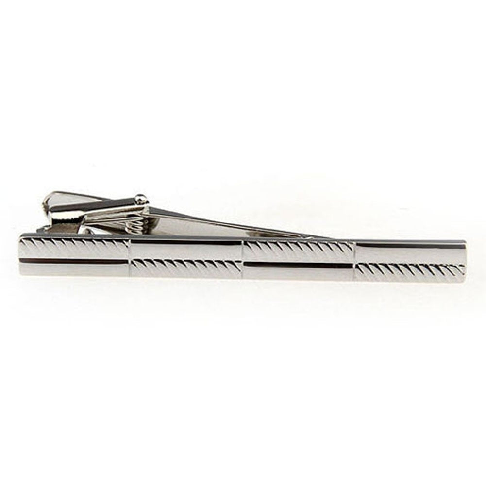 Houston Design Silver Repeating Mixed Pattern Men Tie Clip Tie Bar Silver Tone Very Cool Comes with Gift Box Image 3