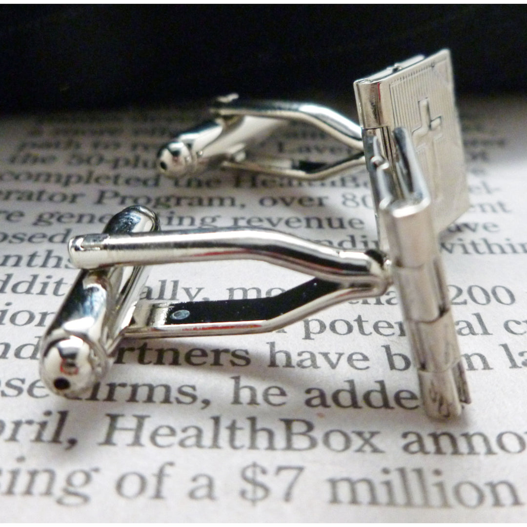 Bible Locket Cufflinks Silver Toned Etched Metal Cuff Links Image 2