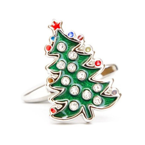 Christmas Tree Cufflinks Winter Holiday Tree Ornaments with Crystals Green Hard Enamel Finish Christmas Family Parties Image 1
