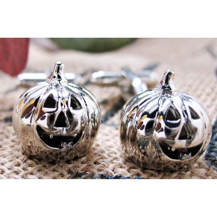 Pumpkin Cufflinks Silver Tone Halloween Jack the Pumpkin King Party Time Cuff Links Comes with Gift Box Image 4