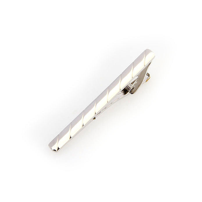 Grooved Tie Bar Repeating Twists Silver Toned  Men Tie Clip Image 1