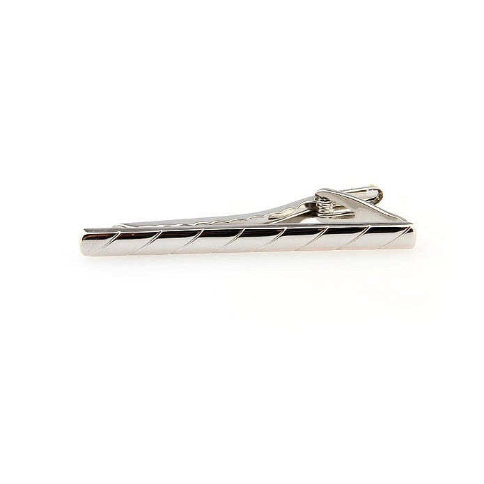 Grooved Tie Bar Repeating Twists Silver Toned  Men Tie Clip Image 4