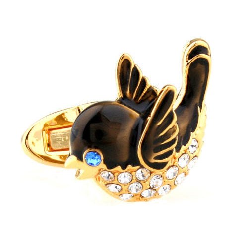 Royal Black Bird of Song Crystals Lined Cufflinks Cuff Links Image 1