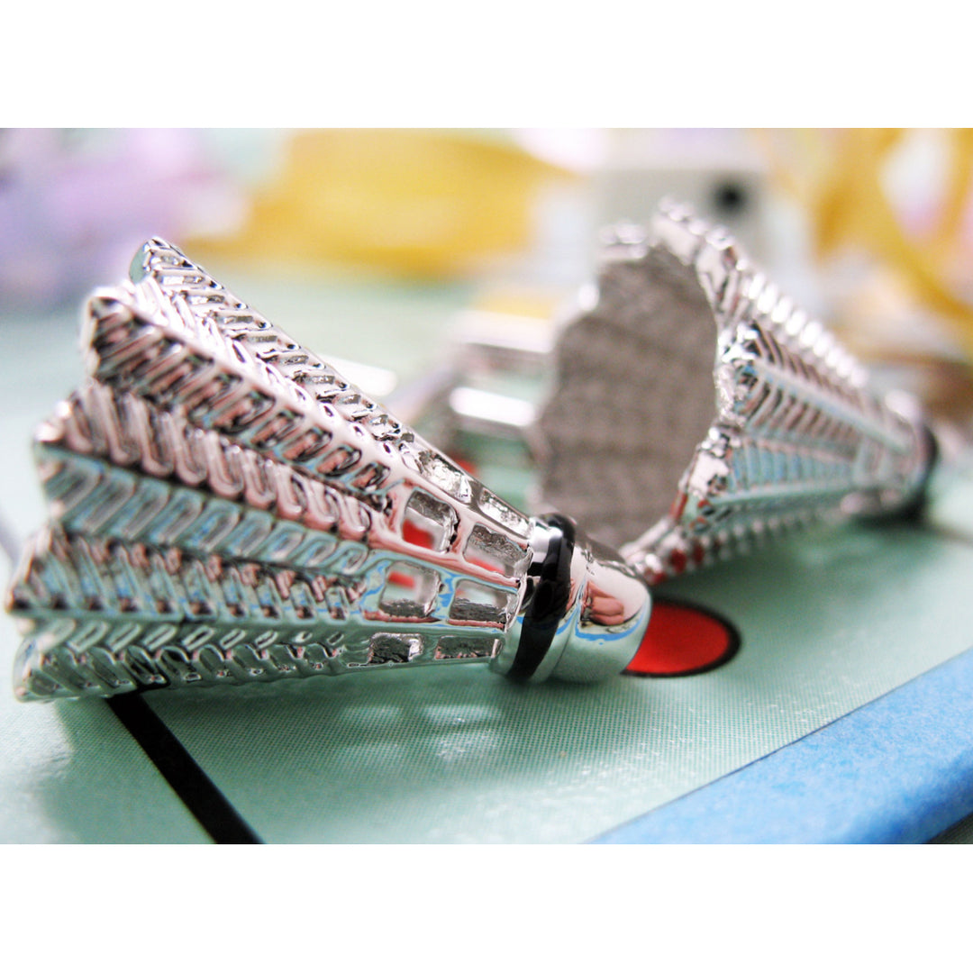 Silver Cufflinks Sports Cufflinks Badminton Cufflinks shuttlecock Birdie Silver tone Cuff Links Image 3