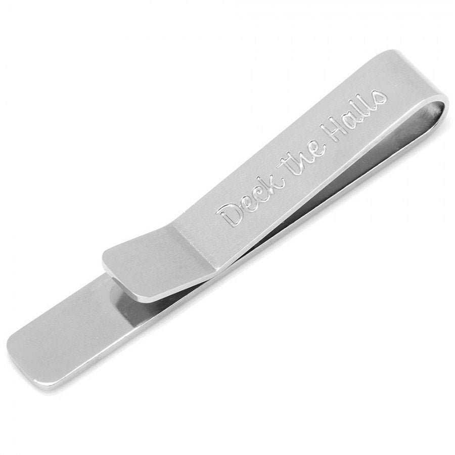 Tie Bar Deck the Halls Hidden Message Holiday Green Tie Bar  Engraved on the back of the Tie Bar Image 2