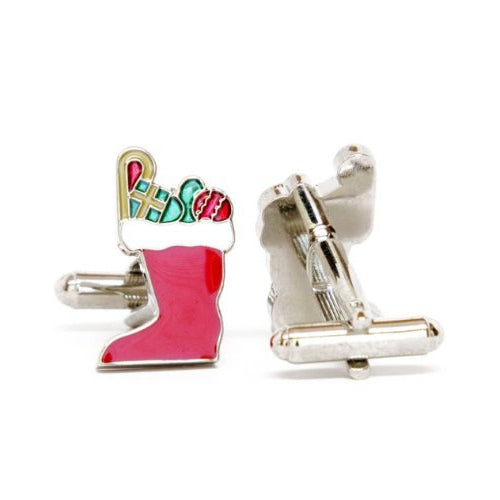 Christmas Stocking Cufflinks Winter Presents Party Time Enamel Cuff Links Image 3