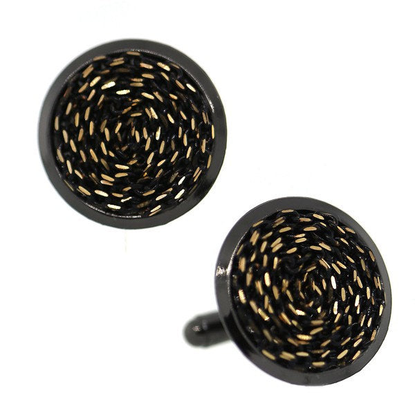 Cufflinks Shining Black and Gold Gunmetal Wrapped Chain Round Cuff Links Image 1