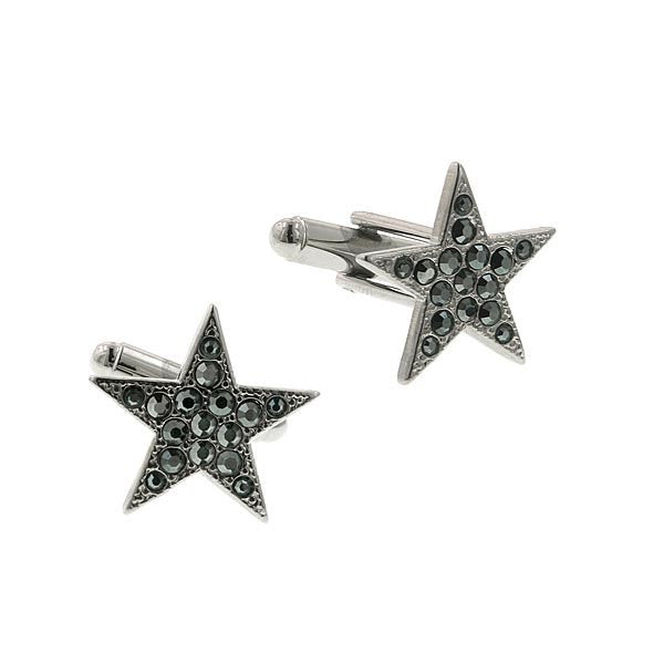 Star Cufflinks Jewelry Silver Hematite Black Crystals Cuff Links Dress up Cufflinks Image 1
