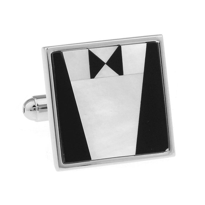 Tuxedo Cuff Links Silver Mother of Pearl Cufflinks Wedding Great for Groom Father of the Bride Wedding Marriage Image 1